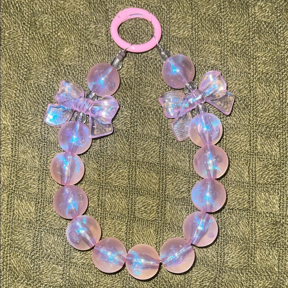 Hand Crafted Pink Beaded Keychain